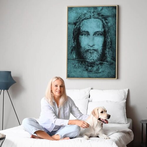  Slika - Shroud of Turin in Turqoise (1 Part) Vertical 40x60 U prirodnom drvenom okviru Slike