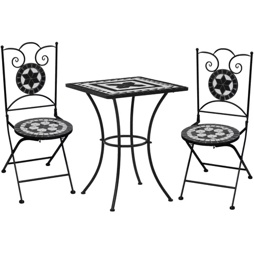  3-dijelni bistro set s keramičkim pločicama crno-bijeli