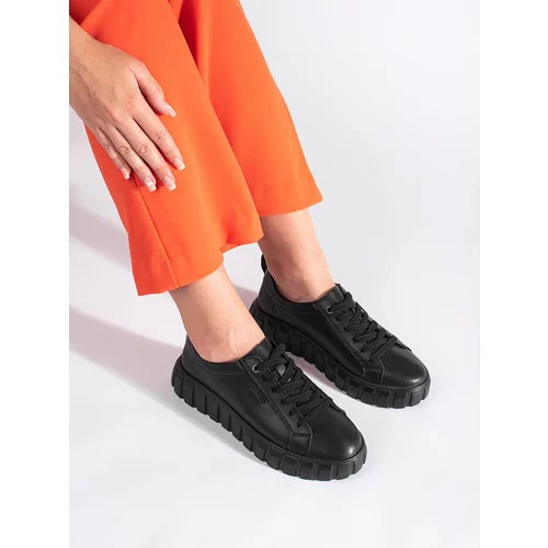 Shelvt Black leather platform shoes