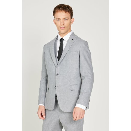 ALTINYILDIZ CLASSICS Men's Gray Slim Fit Slim Fit Mono Collar Patterned Vest Suit Slike