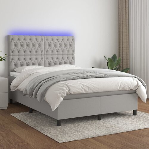 The Living Store Box spring postelja z vzmetnico LED sv. siva 140x200 cm blago - Box Spring Postelja, (21518158) Cene