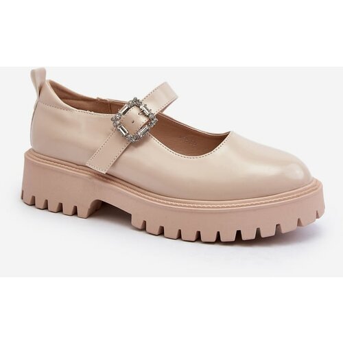 Kesi Women's patent leather shoes with decorative buckle, beige Lindnessa Slike