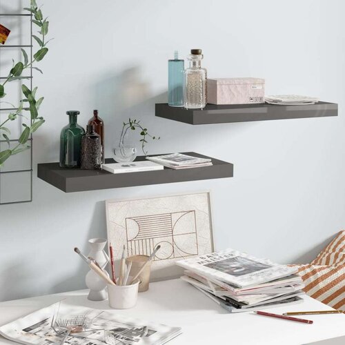  Plutajuće zidne police 2 kom sjajne sive 50 x 23 x 3 8 cm MDF Slike