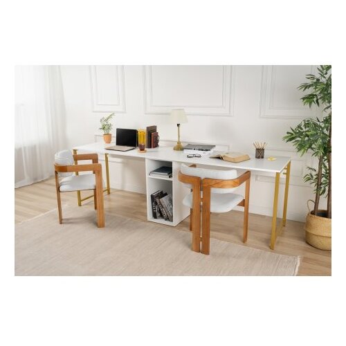 Hanah home Radni sto 240x74x60​cm Bijelo-Zlatni Slike
