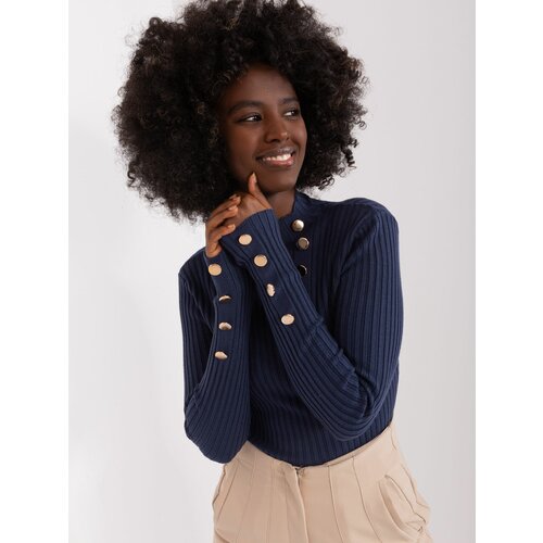 Fashion Hunters Navy blue fitted sweater with gold buttons Cene