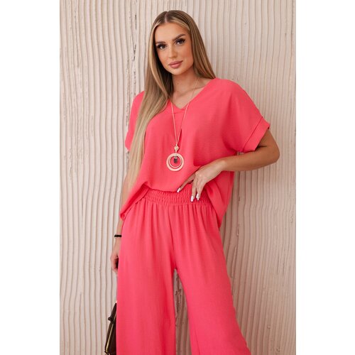 Kesi Włoski Set with necklace blouse + pants neon pink Cijene