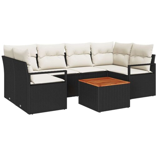  7-dijelni vrtni kauč set s jastučićima crni poli ratan akacija dvosedni vrtni kauč s jastučićima crni poli ratan Cene