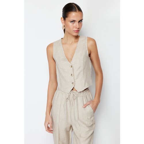 Trendyol Beige Regular Cotton Linen Woven Vest Slike