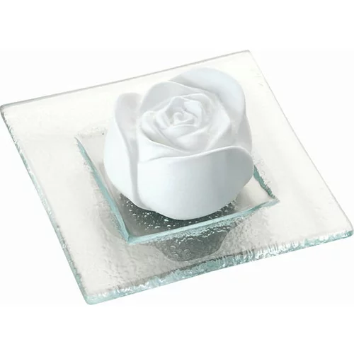 PRIMAVERA Dišavni kamen "Cvet vrtnice", na steklenem krožniku, kot podstavek