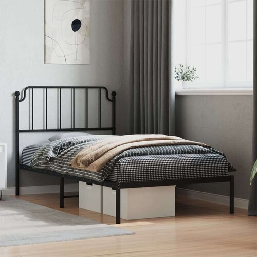Metalni okvir za krevet s uzglavljem crni 100x190 cm Slike