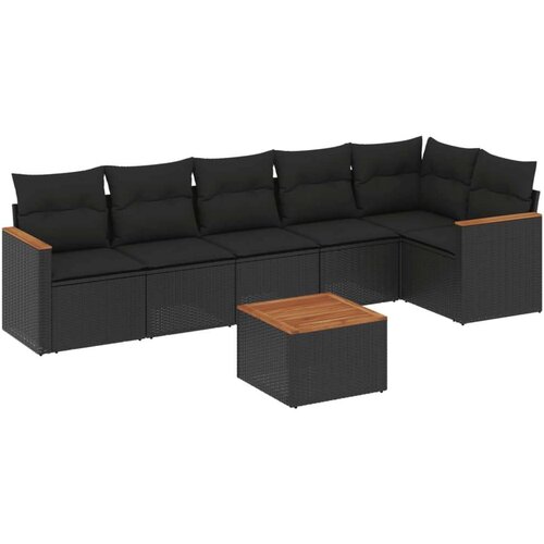  7-dijelni set vrtnih sofa od poliratana s jastucima crni Slike