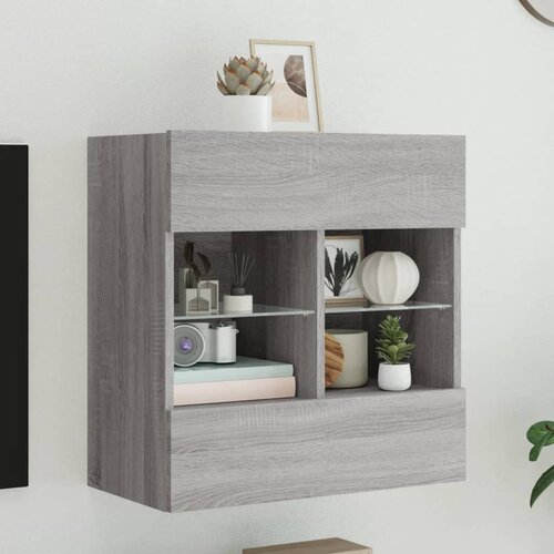 VidaXL Stenska TV omarica z LED lučkami siva sonoma 58,5x30x60,5 cm Slike