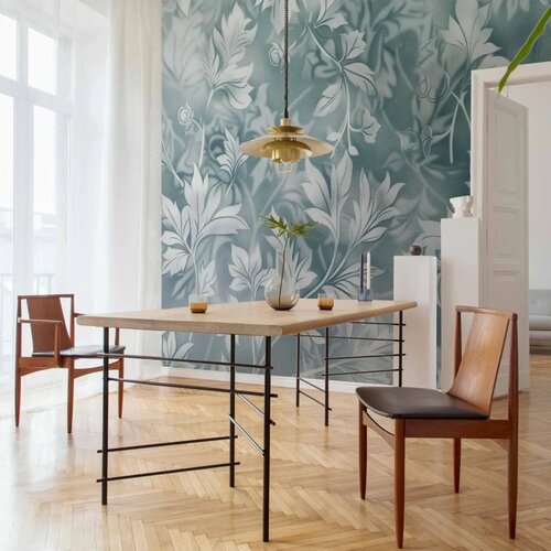  Foto tapeta - Ornaments in Worn Muted Turquoises: Delicate Plant Pattern 500x350 Vodootporna Slike