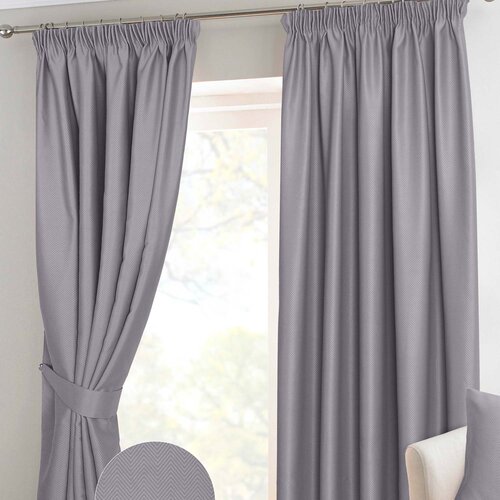 HOMESCAPES Siva ribja kost Chevron Blackout zavese par Pencil Pleat, 229x229 cm, (20749696) Cene