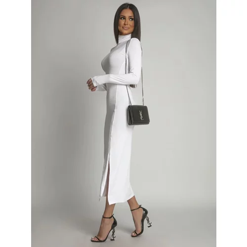 Fasardi Plain long-sleeved turtleneck dress, white