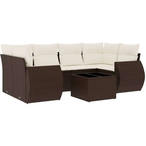 VidaXL 7-dijelni set vrtnih sofa od poliratana s jastucima smeđi Slike