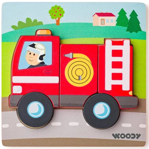 Woodyland Drvena vatrogasna puzzle slagalica za bebe, 5 komada - Cene