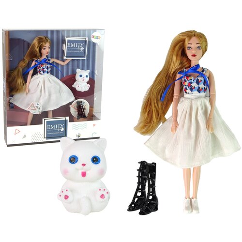  Lutka za igru Emily s dugom smeđom kosom i crnim čizmama - 30 cm Cene