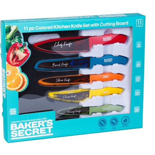 BAKERS SECRET 5- delni set barvnih nožev z desko za rezanje ter ščitniki Cene
