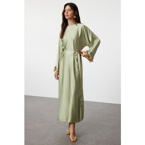 Trendyol Green Cuff Accessory Embroidered Woven Satin Evening Dress Slike