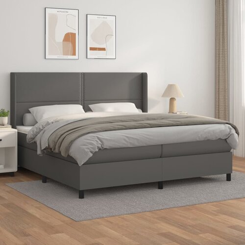 The Living Store Box spring postelja z vzmetnico siva 200x200 cm umetno usnje - Box Spring Postelja, (21516847) Slike