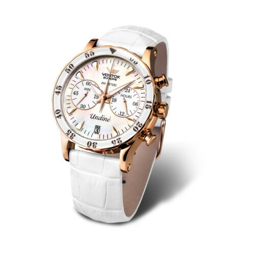  Ženski vostok europe lady line undine chronograph beli sportski sat sa gumenim i 2 kožna kaiša ( vk64/515b528k ) Cene