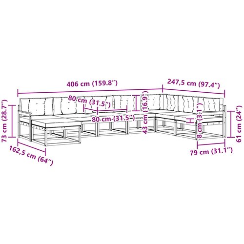  Set vanjskih sofa 8 kom. Prirodna i krem Smeđa 406 x 247,5 x 73 cm Slike