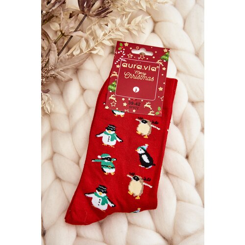 Kesi Men&amp;#039;s Christmas Cotton Socks with Red Penguins Slike