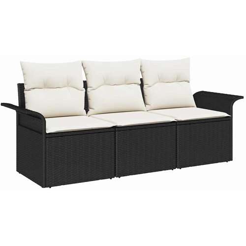 vidaXL Vrtna sedežna garnitura z blazino 3 pcs Črna Poly ratan, (5000143020) Cene