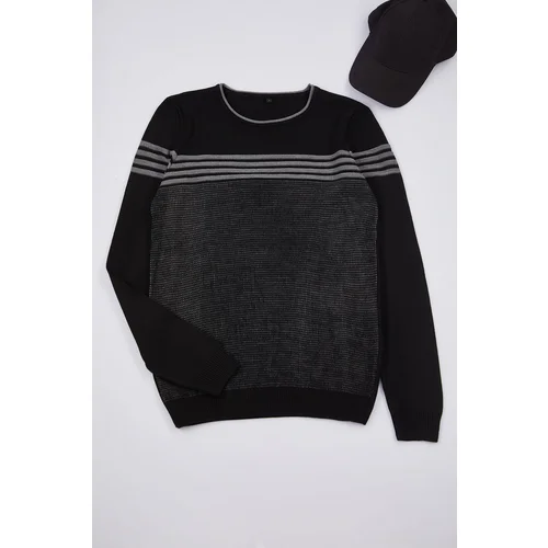 Trendyol Black Slim Crew Neck Striped Knitwear Sweater