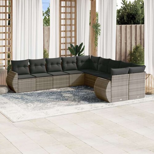 VidaXL 11-dijelni set vrtnih sofa od poliratana s jastucima sivi Slike