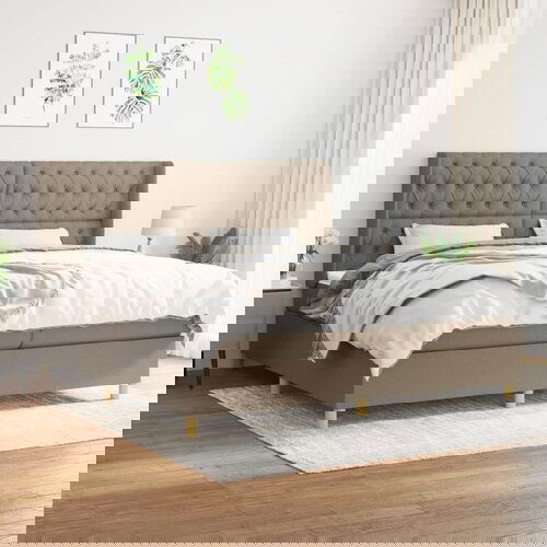 The Living Store Box spring postelja z vzmetnico taupe 200x200 cm blago - Box Spring Postelja, (21438451) Cene