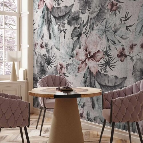  Foto tapeta - Nature in retro style - landscape with leaves and flowers in grey tones 500x350 Slike