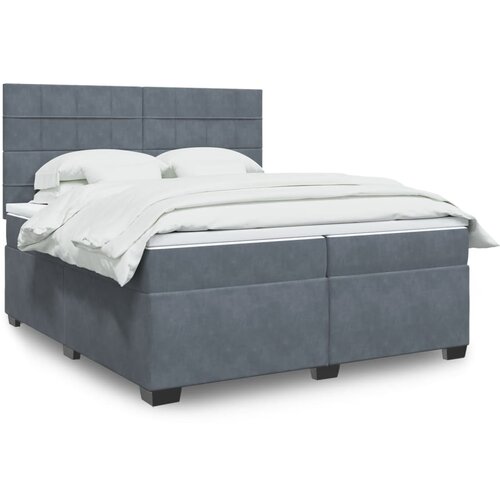 VidaXL Box spring postelja z vzmetnico temno siva 200x200 cm žamet Slike
