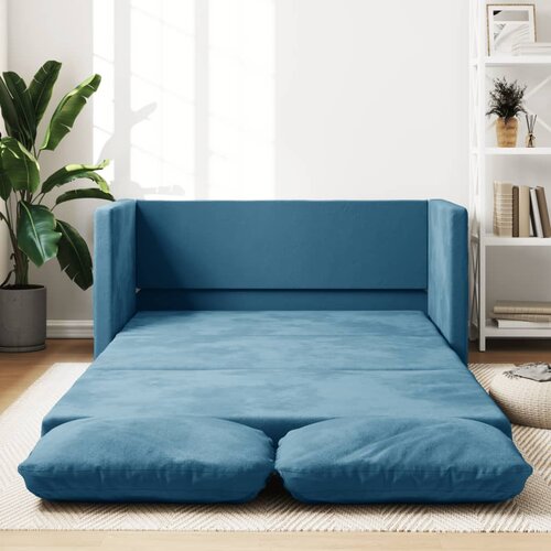 vidaXL Talni raztegljiv kavč 2 v 1 modra 122x204x55 cm žamet Cene