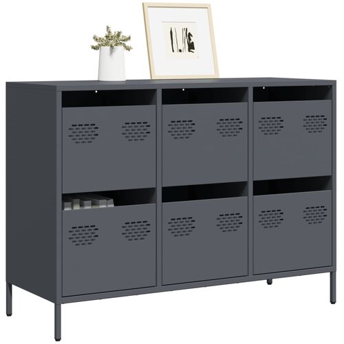 VidaXL Komoda antracitna 101,5x39x73,5 cm hladno valjano jeklo Slike