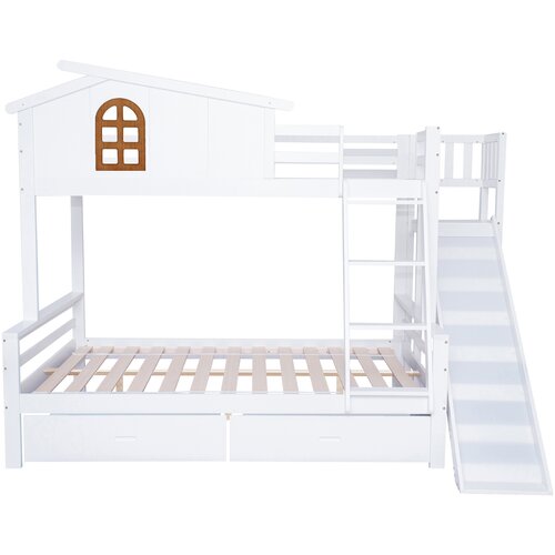 Möbrio Pogradna postelja Cabane z drsnikom + predali - okvir iz borovega lesa - 90x200cm + 120x200cm - bela, (22060349) Cene