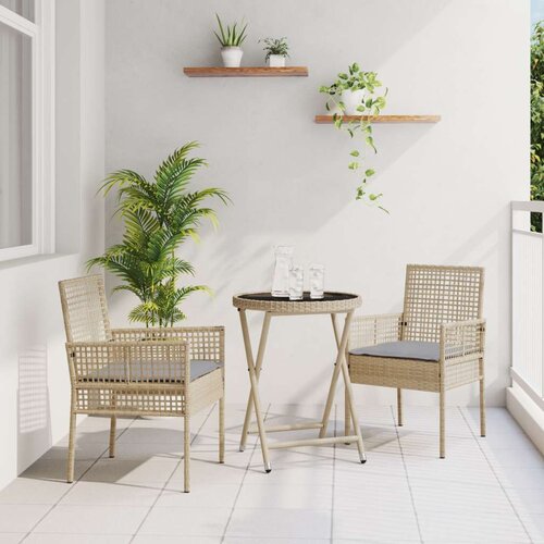  3-delni vrtni bistro set s blazinami bež polira, (22015379) Slike