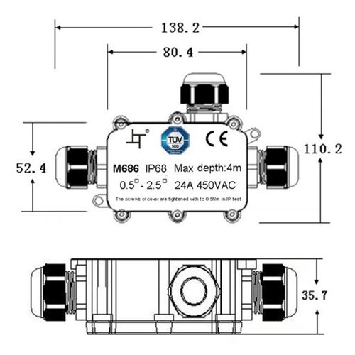 Solight WW004 &amp;minus; Vodootporna spojna kutija 24A/450V AC IP68 Slike
