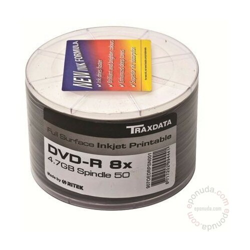 Traxdata DVD-R PRN F SP50 HQ DVD-R Full Printable, Kapacitet 4,7 GB, Brzina 8x, 50 komada spindle, White disk Cene