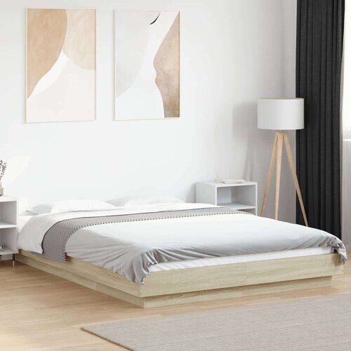 vidaXL Okvir za krevet s LED svjetlima boja hrasta 140 x 190 cm drveni Cene