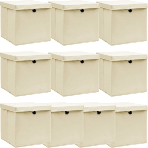 vidaXL škatle za shranjevanje s pokrovi 10 kosov krem 32x32x32cm blago Cene