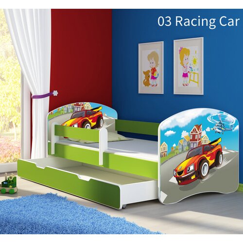  Otroška postelja ACMA z motivom, stranska zelena + predal 140x70 cm 03 Racing Car Cene
