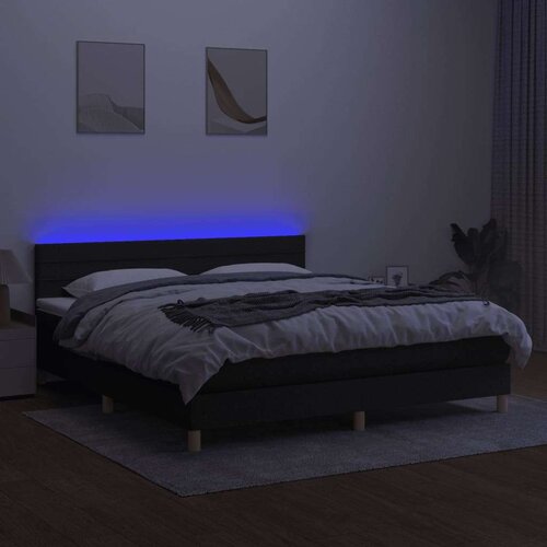  Krevet box spring s madracem LED crni 160x200 cm od tkanine Slike