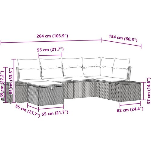  Sjedeća garnitura za vrt 6 kom. Bež poliratan 264 x 154 x 85 cm Slike