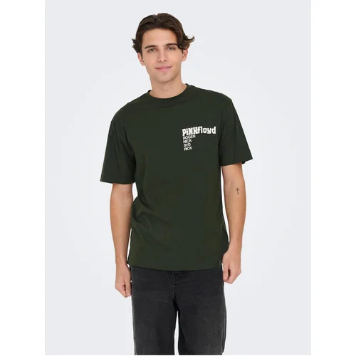 Only Men's Dark Green Short Sleeve T-Shirt & SONS Pink Fl - Men