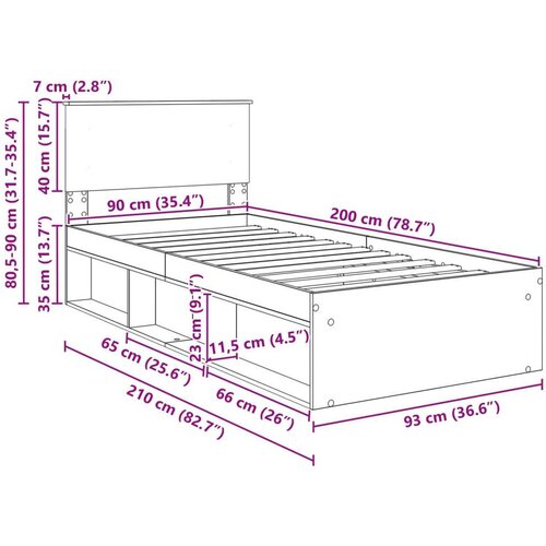  Okvir za krevet Umjetnička hrastovina 90 x 200 cm Slike