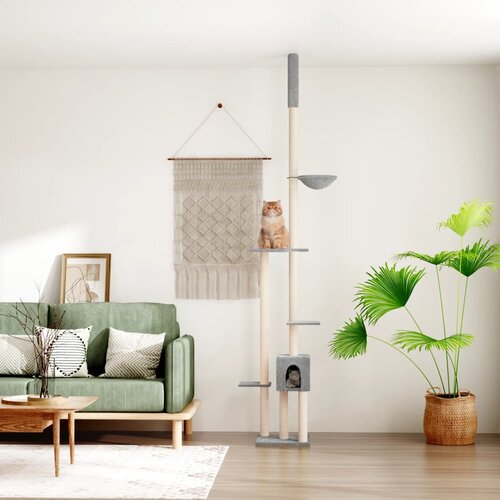 VidaXL Penjalica za mačke od poda do stropa svjetlosiva 258,5-284,5 cm Slike
