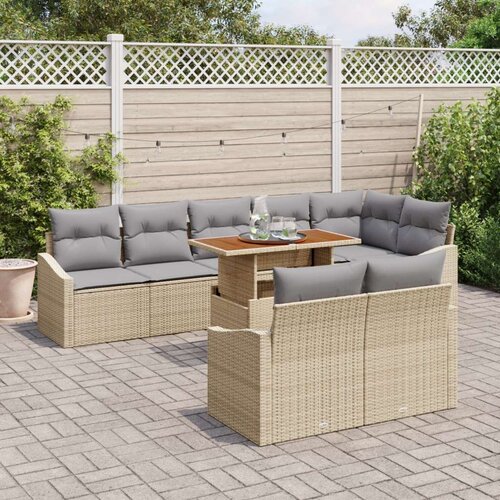  Set od 9 vrtnih sofa s jastučićima bež poli ratan Slike