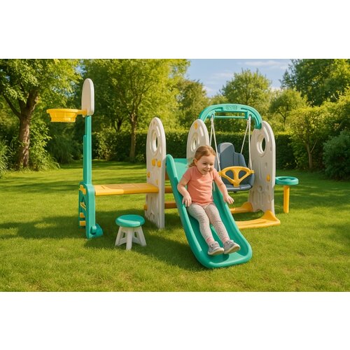 Dolu Set za dvorište - 7 u 1 - Tobogan + Koš + Ljuljaška + Gol + Stočić 1 i 2 + stolica ( 026248 ) Cene